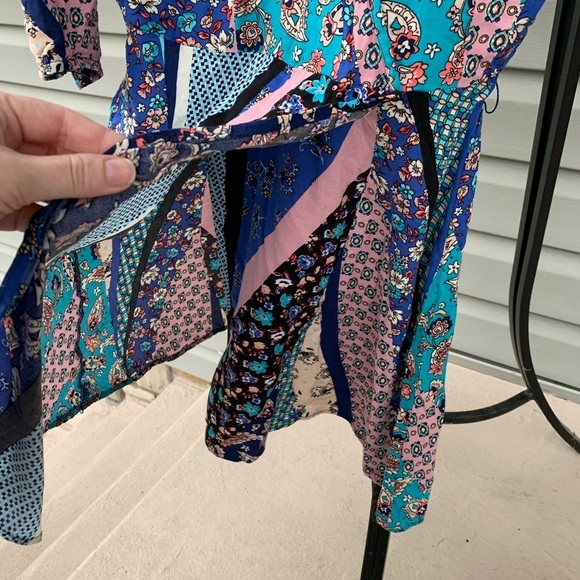 BeBop Boho Patchwork Pattern Floral Paisley Wrap V-Neck Mini Dress WDress14 - Picture 7 of 12